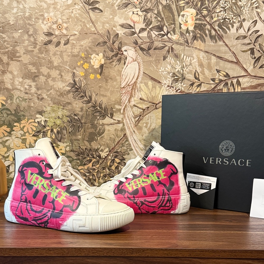Versace Medusa Graffiti Leather Sneakers